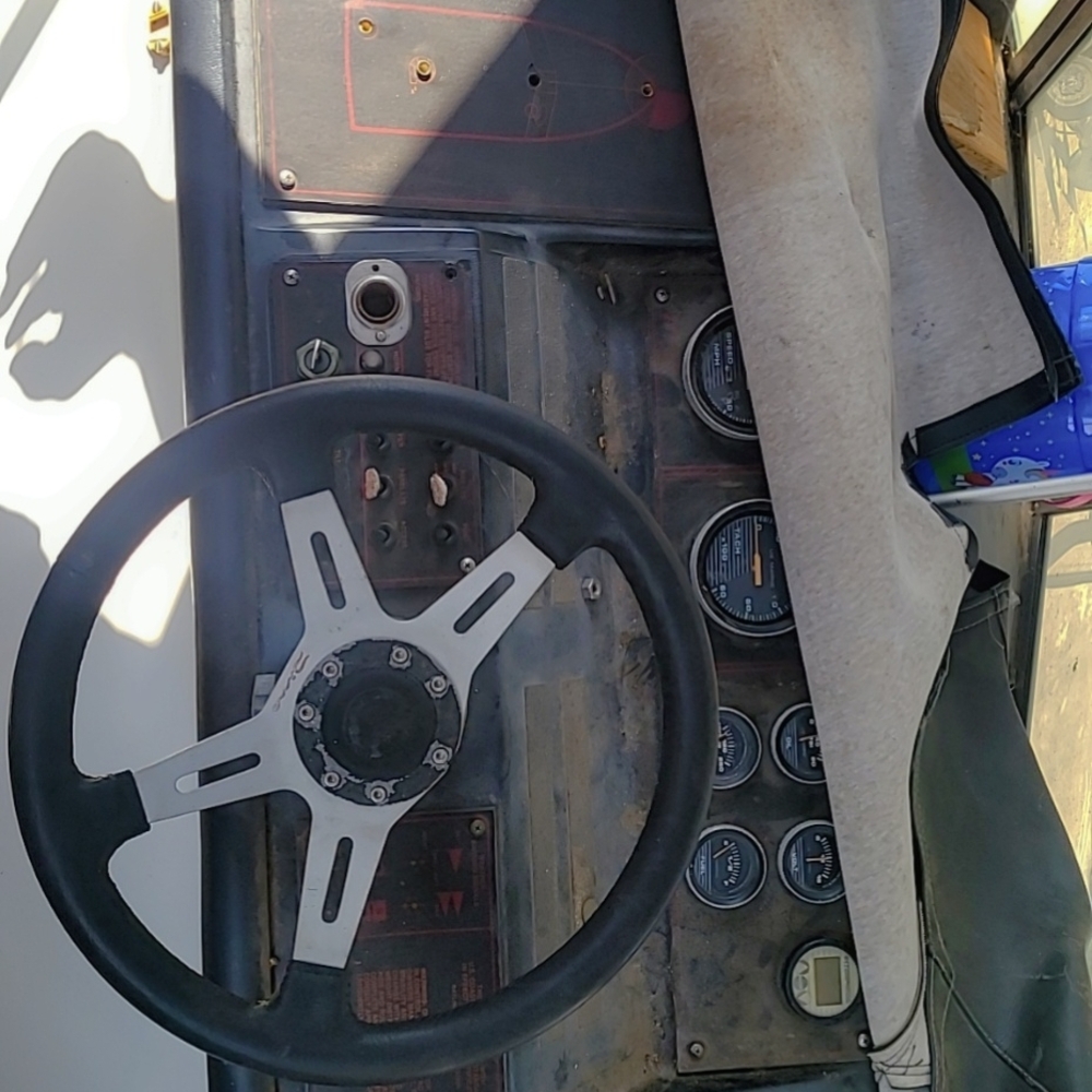 Boat Black and Silver Steering Wheel